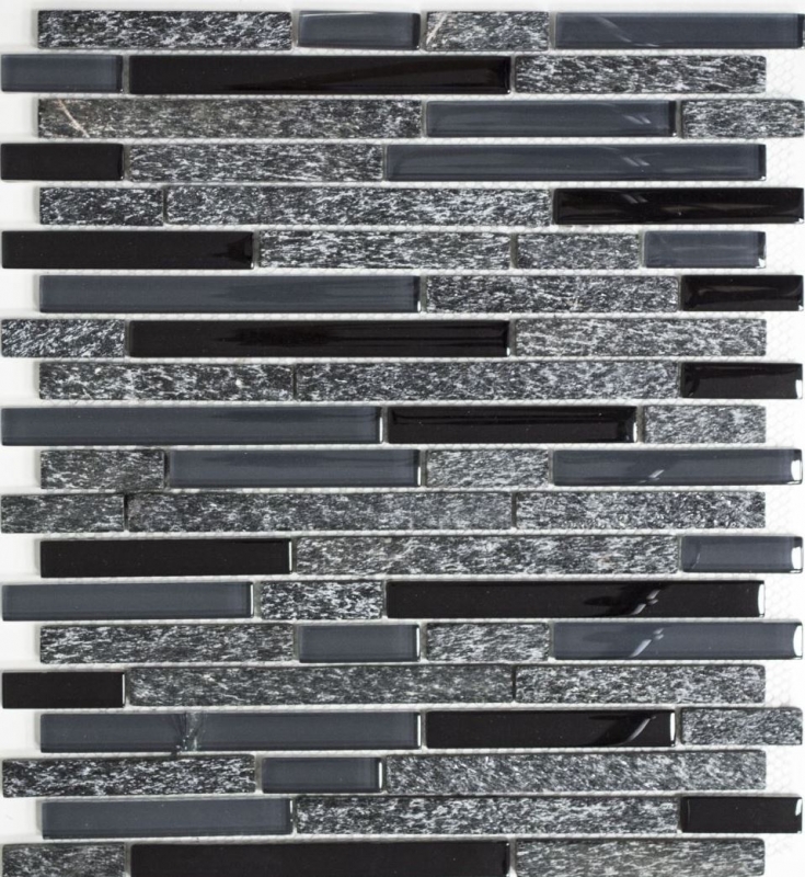 Carreau de mosaïque fond de cuisine gris translucide noir composite Mosaïque de verre Crystal pierre grise noire MOS86-0208_f