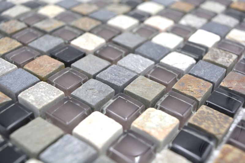 Mosaic tile Translucent beige brown gray black Glass mosaic Crystal stone MOS92-0209_f