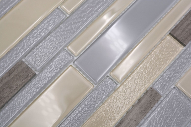 Mosaikfliesen Küchenrückwand beige grau Verbund Glasmosaik Stein grau MOS67-GV24_f