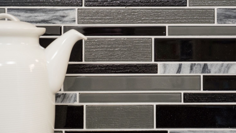 Mosaic tiles kitchen splashback gray black composite glass mosaic stone gray MOS67-GV44_f