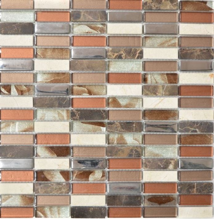 Supporto per piastrelle di mosaico traslucido marrone argento rettangolo in vetro mosaico Crystal stone marrone MOS87-SM78_f
