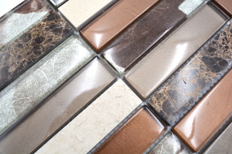 Mosaic tile kitchen splashback translucent brown silver rectangle glass mosaic Crystal stone brown MOS87-78X_f