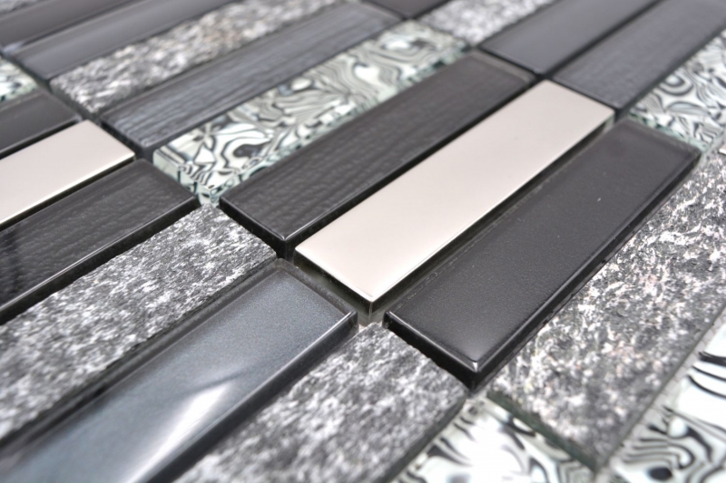 Mosaic tile kitchen splashback translucent silver gray black rectangle glass mosaic Crystal stone black MOS87-88X_f