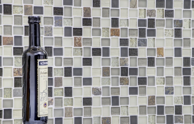 Mosaikfliese Küchenrückwand Transluzent weiß grau rost Rechteck Glasmosaik Crystal Stein rustik MOS82-0102_f