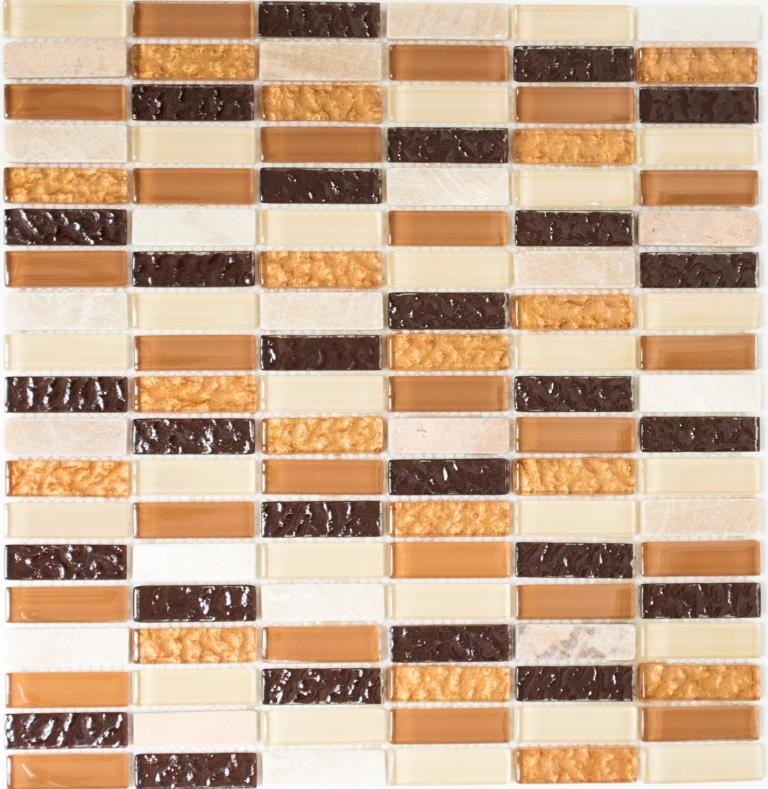 Piastrella di mosaico per cucina traslucida beige marrone aste di vetro mosaico Pietra di cristallo beige marrone MOS87-1206_f