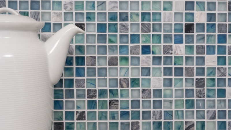 Mosaikfliesen Küchenrückwand grünblau Glasmosaik Stein Cream grünblau MOS92-XCR1501_f