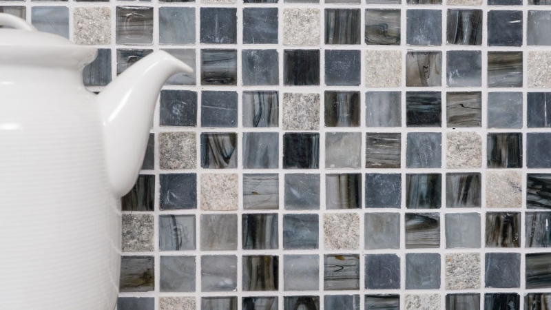 Mosaikfliesen Küchenrückwand grauschwarz Glasmosaik Stein Cream MOS94-2507_f