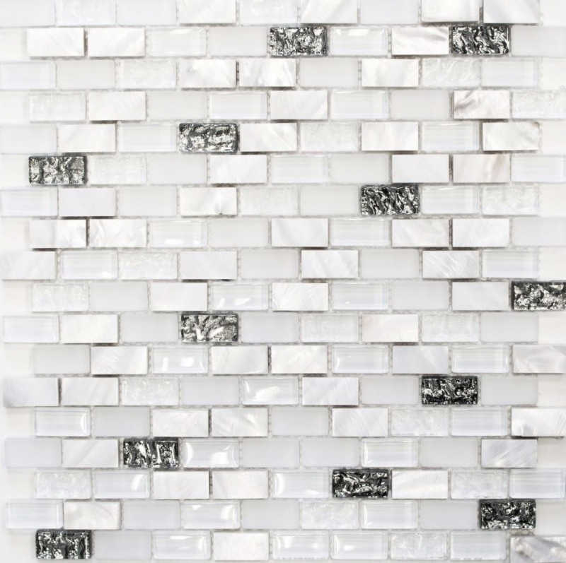 Piastrella di mosaico per cucina Bianco traslucido Brick Mosaico di vetro Pietra di cristallo Shell bianco MOS87-B01S_f