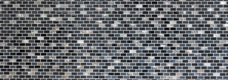 Mosaic tile kitchen splashback translucent black brick glass mosaic crystal stone shell black MOS87-B03S_f