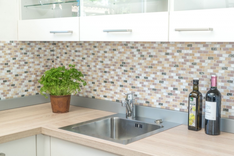 Mosaikfliese Küchenrückwand Transluzent beige Brick Glasmosaik Crystal Stein Muschel beige MOS87-B05S_f