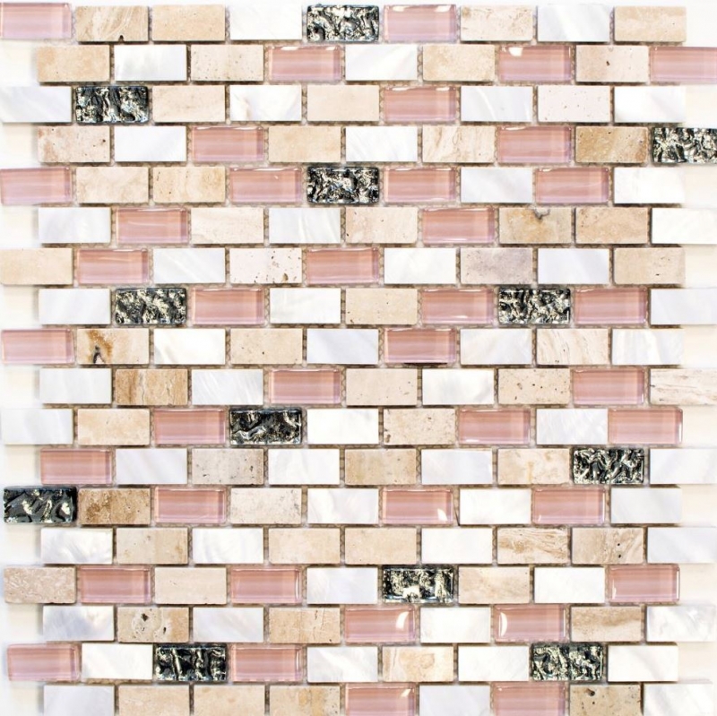 Mosaic tile kitchen splashback translucent beige brick glass mosaic crystal stone shell beige MOS87-B05S_f