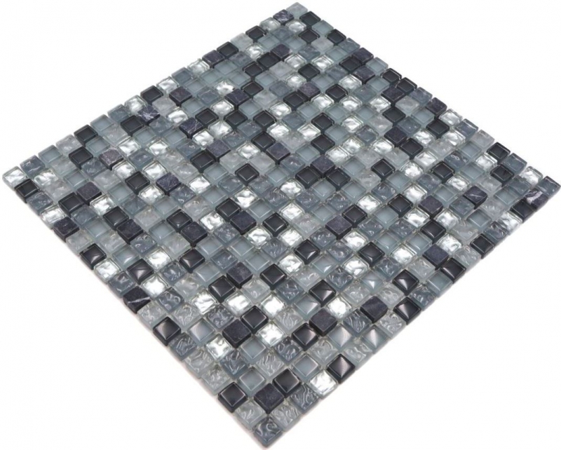 Piastrella di mosaico Traslucido chiaro grigio argento Mosaico di vetro Pietra di cristallo chiaro grigio argento MOS92-0208_f