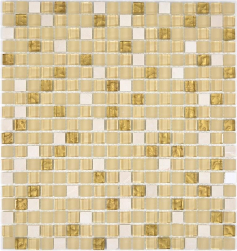 Mosaikfliese Küchenrückwand Transluzent wieß gold Glasmosaik Crystal Stein weiß matt gold MOS92-1201_f