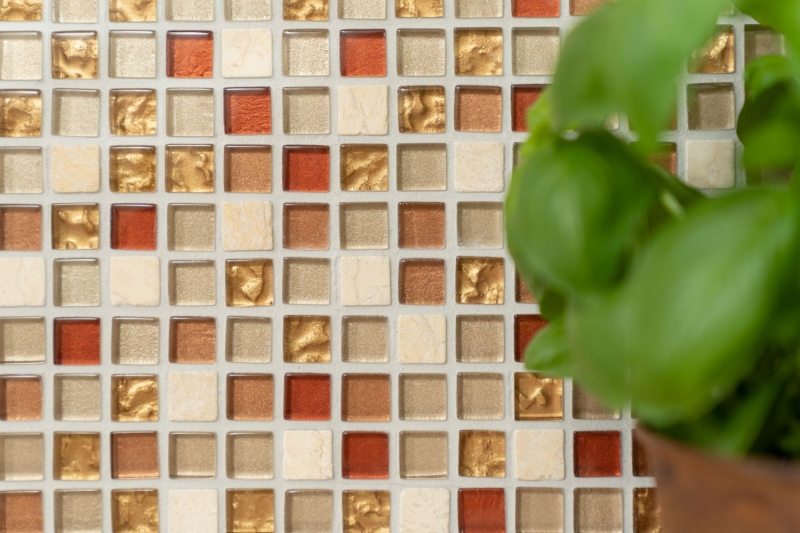 Mosaico di piastrelle per cucina Traslucido oro ocra Mosaico di vetro Pietra di cristallo oro ocra MOS92-1205_f