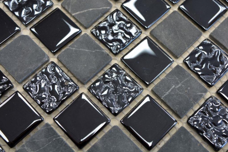 Mosaikfliesen Küchenrückwand grau schwarz Glasmosaik Stein MOS62-0302-GN_f