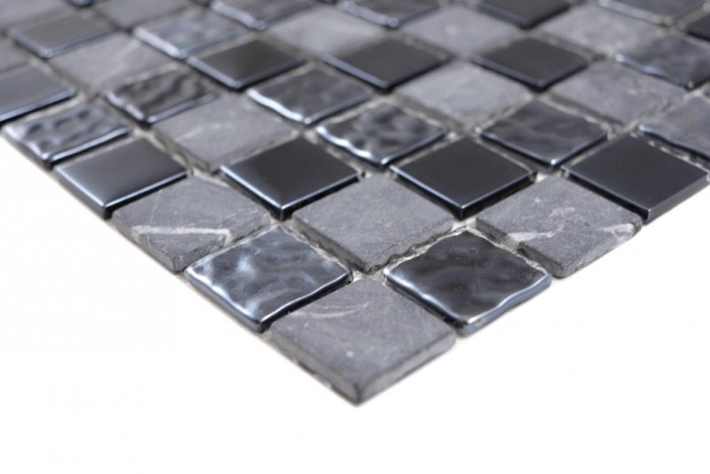 Mosaic tiles kitchen splashback gray black glass mosaic stone MOS62-0302-GN_f