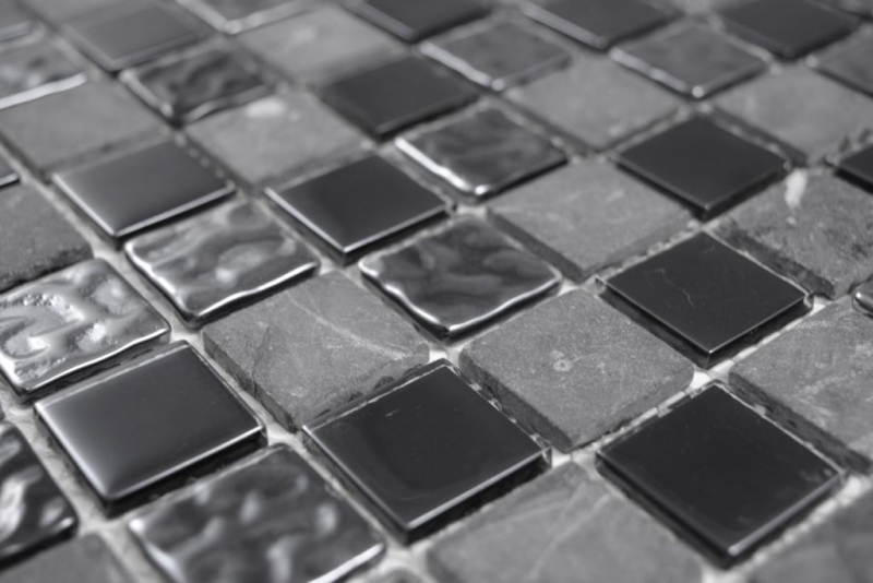 Carreaux de mosaïque fond de cuisine gris noir mosaïque de verre pierre MOS62-0302-GN_f