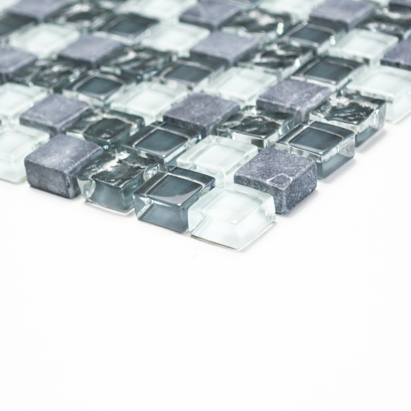 Mosaikfliese Küchenrückwand Transluzent grau Glasmosaik Crystal Stein grau MOS92-0204_f