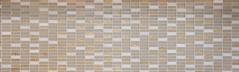 Mosaikfliese Küchenrückwand Transluzent weiß gold Stäbchen Glasmosaik Crystal Stein weiß matt gold MOS87-1202_f