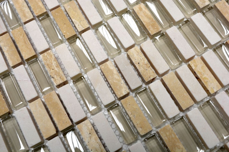 Piastrelle a mosaico per lalzatina della cucina Barre traslucide beige Mosaico di vetro Pietra di cristallo beige MOS87-1412_f