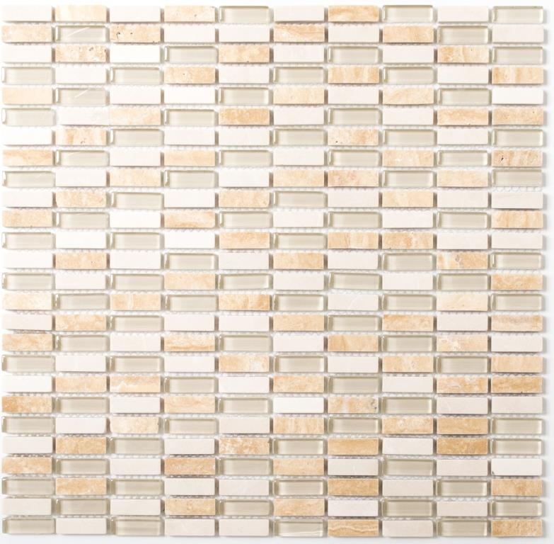 Piastrelle a mosaico per lalzatina della cucina Barre traslucide beige Mosaico di vetro Pietra di cristallo beige MOS87-1412_f