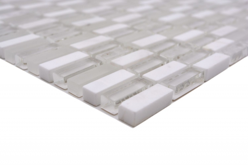Mosaic tile kitchen splashback Translucent white rods Glass mosaic Crystal stone white white matt MOS87-1401_f