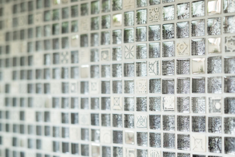 Mosaikfliese Küchenrückwand Transluzent weiß silber schwarz Glasmosaik Crystal Stein weiß silber schwarz Struktur MOS92-Z02EU_f