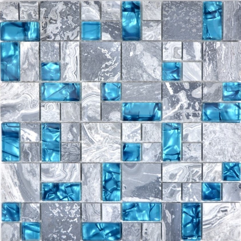 Piastrella di mosaico Grigio traslucido Mosaico di vetro combinato Pietra di cristallo grigio blu MOS88-0404_f