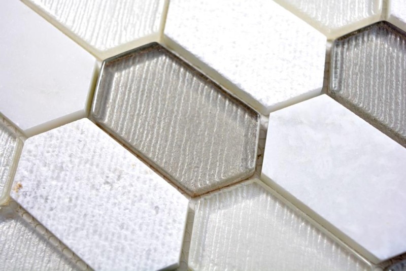 Piastrella di mosaico beige traslucido Mosaico di vetro esagonale Pietra di cristallo bianco beige grigio MOS85-IN69_f