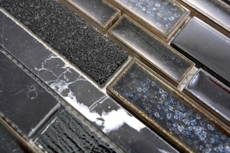 Mosaic tile translucent ceramic black composite glass mosaic Crystal stone ceramic black MOS87SO-0329_f