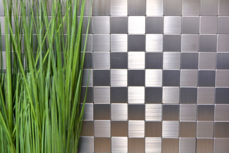 Piastrelle a mosaico per cucina autoadesive in alluminio argento metallo MOS200-22M25_f