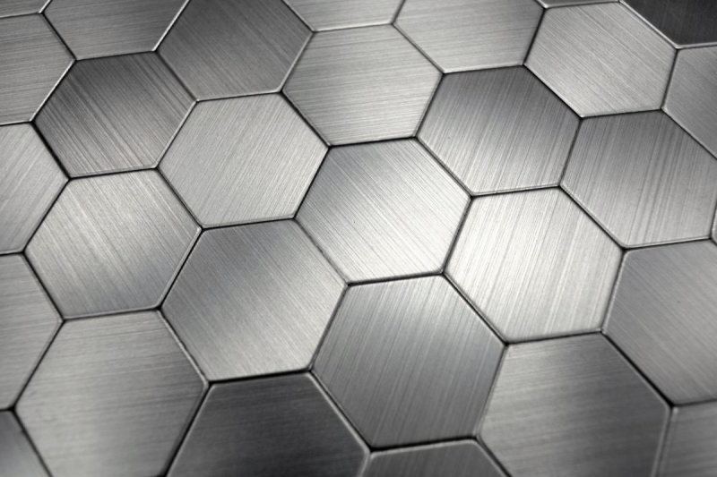 Piastrelle a mosaico per lalzatina della cucina autoadesive in alluminio argento metallo esagono MOS200-22MHX_f