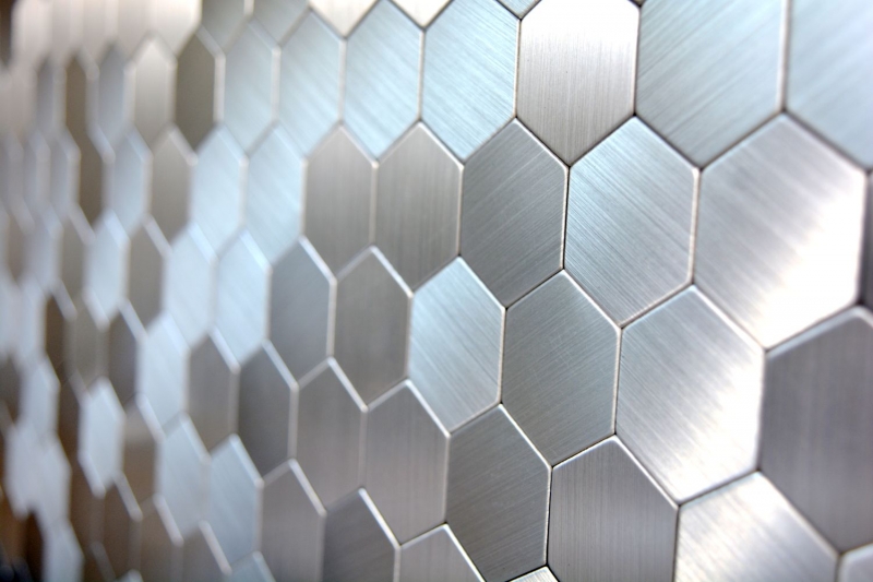Piastrelle a mosaico per lalzatina della cucina autoadesive in alluminio argento metallo esagono MOS200-22MHX_f