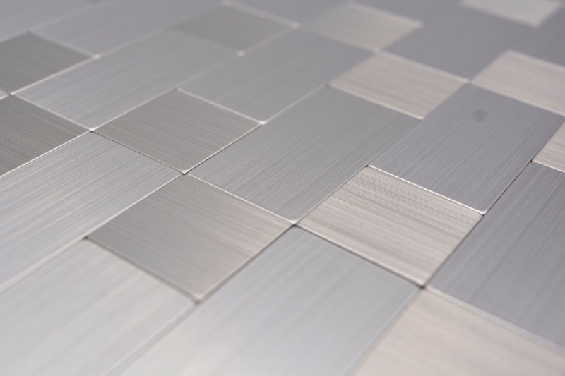 Piastrelle a mosaico per cucina autoadesive combinazione alluminio argento metallo MOS200-4MM87_f