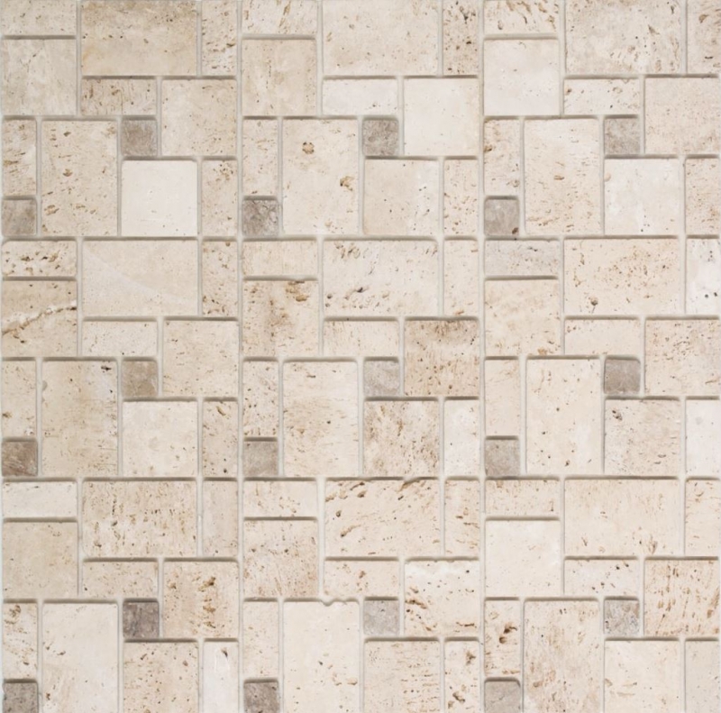 Piastrelle mosaico cucina alzatina autoadesiva travertino pietra naturale beige combinazione travertino beige MOS200-4CM14_f