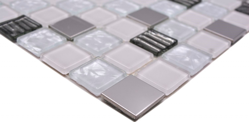 Mosaic tiles kitchen splashback self-adhesive stainless steel white glass mosaic steel white glass MOS200-4CM24_f