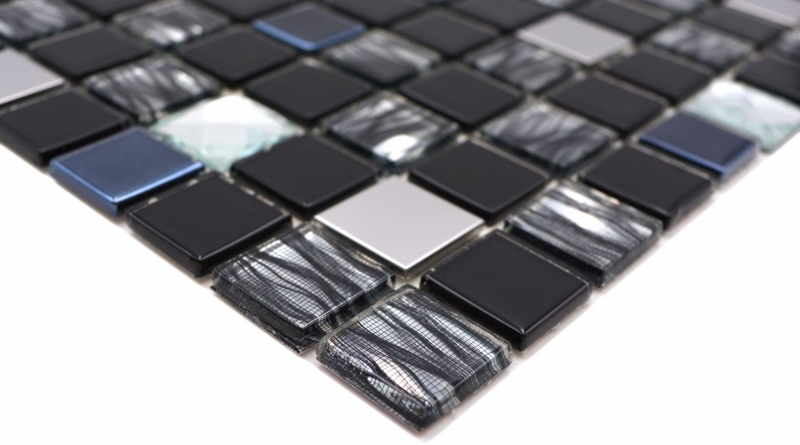 Mosaic tiles kitchen splashback self-adhesive stainless steel black glass mosaic steel black glass MOS200-4CM26_f