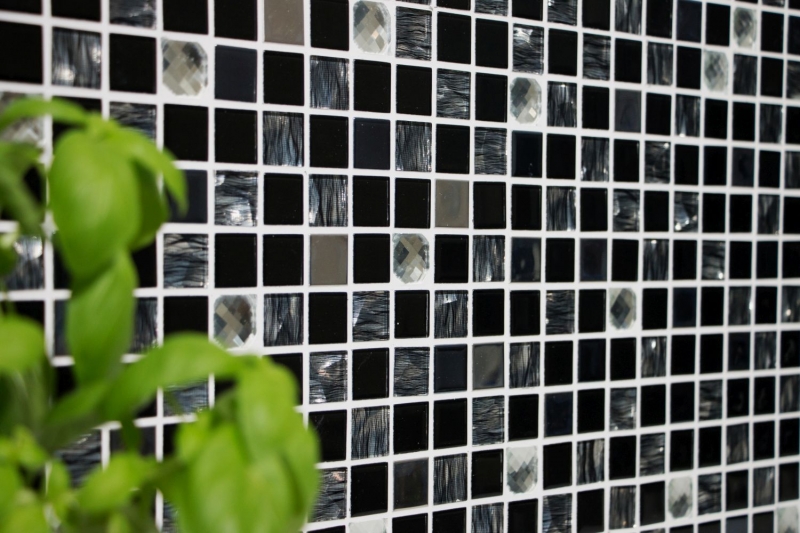 Piastrelle di mosaico per cucina autoadesive acciaio inox vetro nero mosaico acciaio vetro nero MOS200-4CM26_f