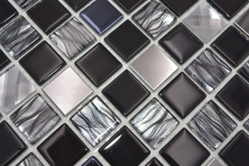 Carreaux de mosaïque fond de cuisine autocollant acier inoxydable noir mosaïque de verre acier noir verre MOS200-4CM26_f