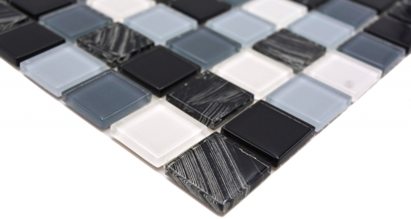 Carreaux de mosaïque fond de cuisine autocollant blanc gris noir mosaïque de verre gris noir blanc essuyé MOS200-4CM28_f