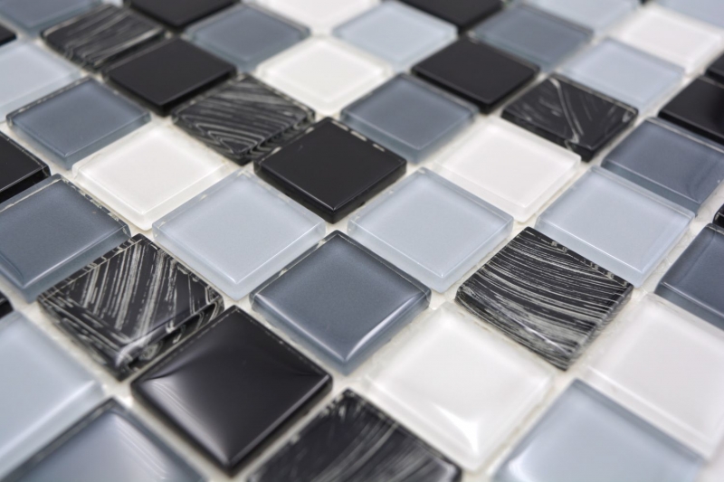 Piastrelle di mosaico per cucina autoadesive bianco grigio nero mosaico di vetro grigio nero bianco MOS200-4CM28_f