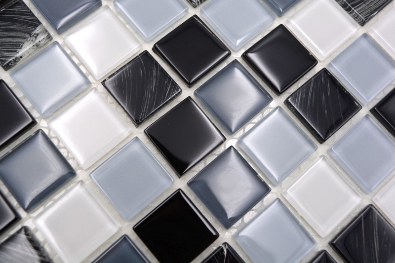 Mosaikfliesen Küchenrückwand selbstklebend weiß grau schwarz Glasmosaik grau schwarz weiß wisch MOS200-4CM28_f