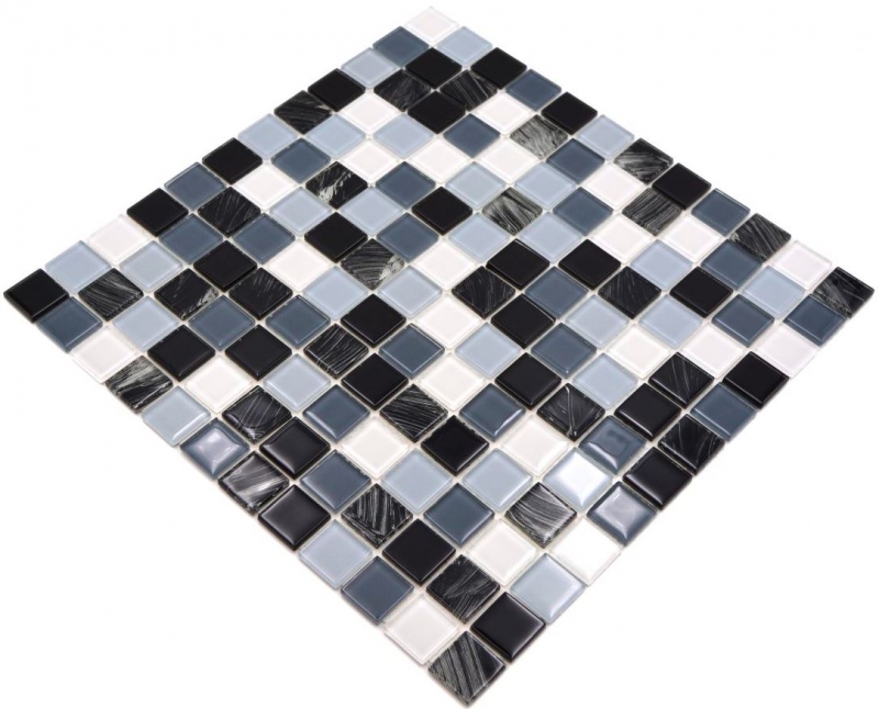 selbstklebende Glasmosaik Fliesen grau schwarz weiß Küchenrückwand WB200-4CM28 