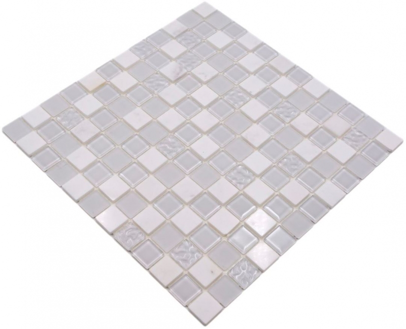 Carreaux de mosaïque fond de cuisine autocollant pierre blanche mosaïque de verre pierre blanche MOS200-4M332_f