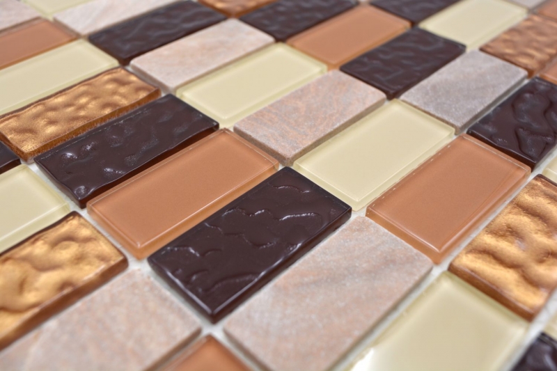 Mosaic tiles kitchen splashback self-adhesive stone beige brown rectangle glass mosaic stone beige brown MOS200-4MS75_f