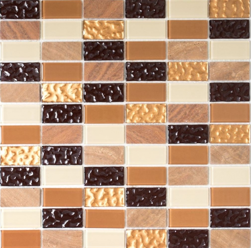 Carreaux de mosaïque fond de cuisine autocollant pierre beige marron rectangle mosaïque de verre pierre beige marron MOS200-4MS75_f