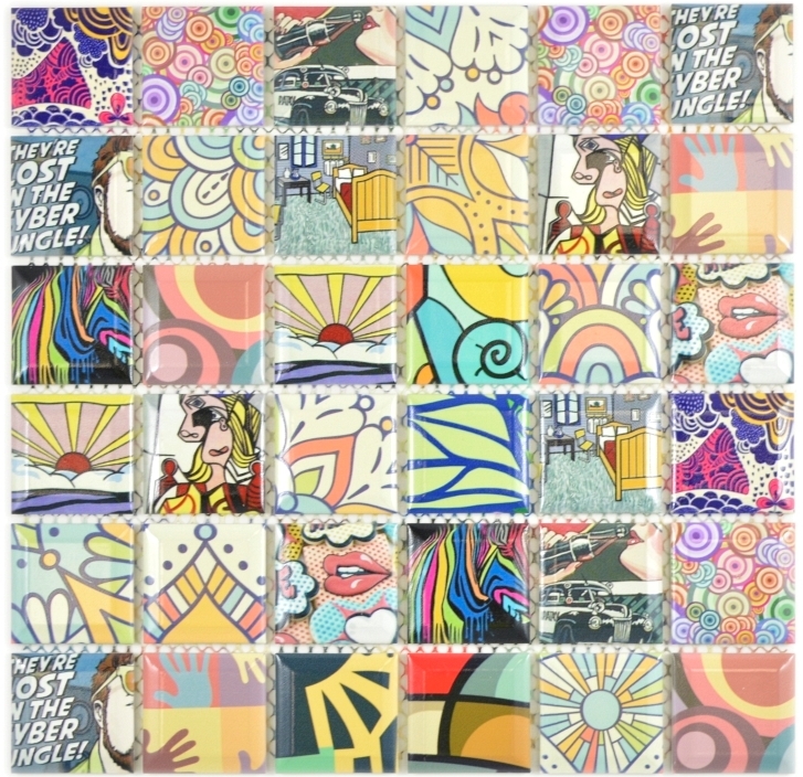 Colorful retro style mosaic tiles POP UP ART design kitchen splashback MODERN ART MOS14-1606_f