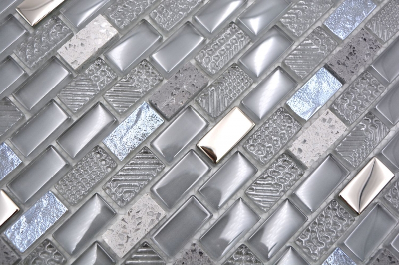Mosaïque de verre composite translucide Artificial gris mur carrelage cuisine salle de bain MOS87-0002_f