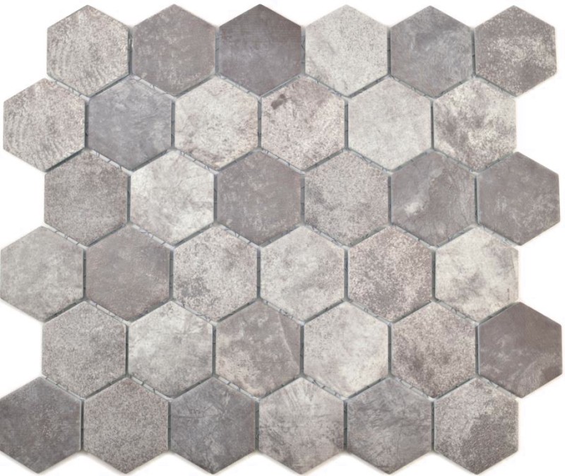 Keramik Mosaik Hexagon Zement dunkelgrau Mosaikfliesen Wand Fliesenspiegel Küche Bad MOS11H-0026_f
