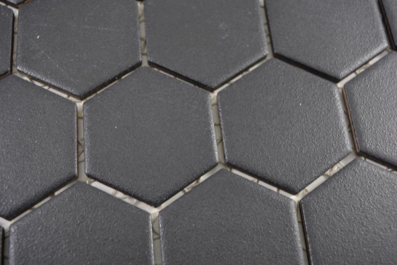 Keramik Mosaik Hexagon schwarz R10B Duschtasse Bodenfliese Mosaikfliesen Küche Bad Boden MOS11H-0303-R10_f